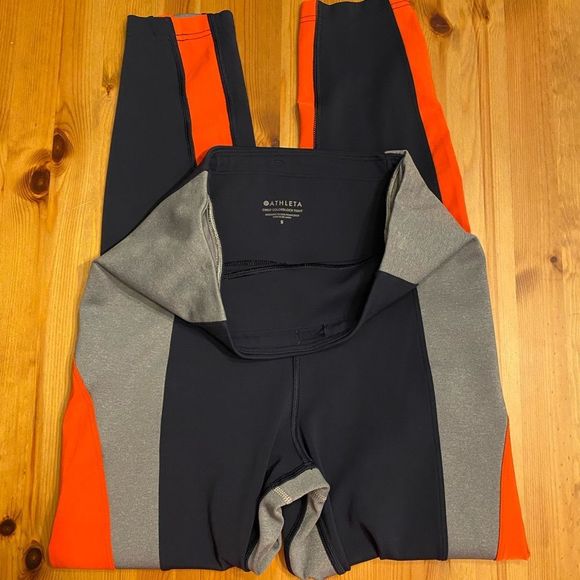 Athleta Crest High Rise Leggings Blue Red Grey Color Block Tights Full Length - Picture 8 of 12